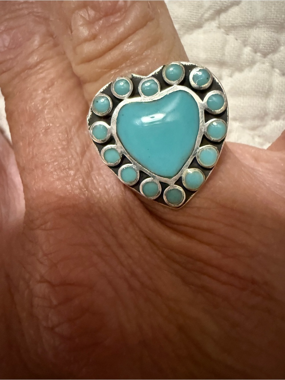 Heart Turquoise Silver Ring - Blue Heart Statement Ring size 7